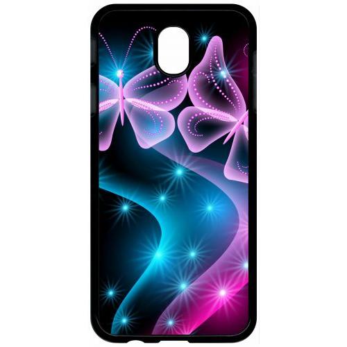 Coque Pour Tablette - Papillons Roses - Compatible Avec Samsung Galaxy J7 (2017) - Plastique - Bord Noir