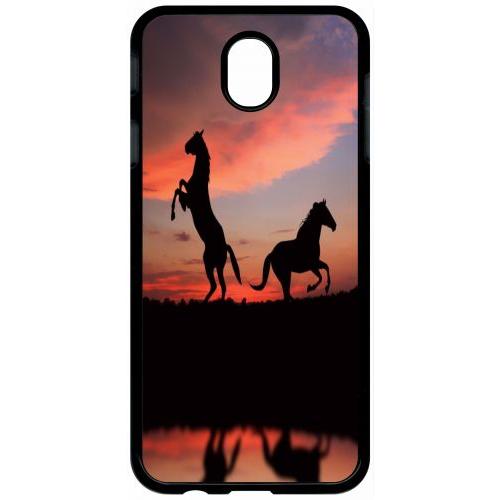 Coque Pour Tablette - Chevaux Coucher De Soleil - Compatible Avec Samsung Galaxy J7 (2017) - Plastique - Bord Noir