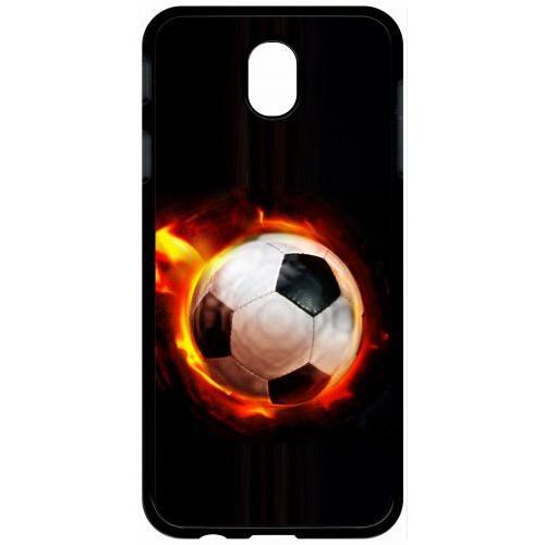 Coque Pour Tablette - Ballon De Foot En Feu - Compatible Avec Samsung Galaxy J7 (2017) - Plastique - Bord Noir