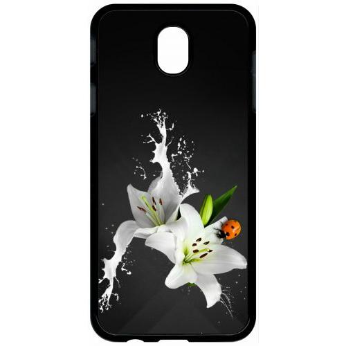 Coque Pour Tablette - Lys Blanc Coccinelle Sur Fond Gris - Compatible Avec Samsung Galaxy J7 (2017) - Plastique - Bord Noir