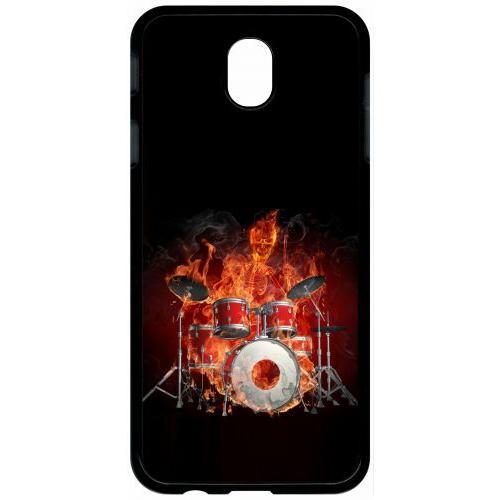 Coque Pour Tablette - Squellette Joue A La Batterie Flamme - Compatible Avec Samsung Galaxy J7 (2017) - Plastique - Bord Noir