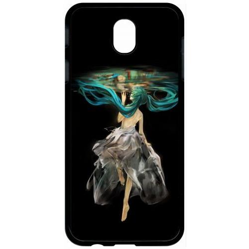 Coque Pour Tablette - Manga Fille Cheveux Bleu - Compatible Avec Samsung Galaxy J7 (2017) - Plastique - Bord Noir