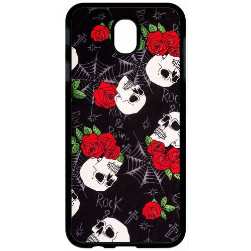 Coque Pour Tablette - Tete De Mort Toile Rose Rock - Compatible Avec Samsung Galaxy J7 (2017) - Plastique - Bord Noir