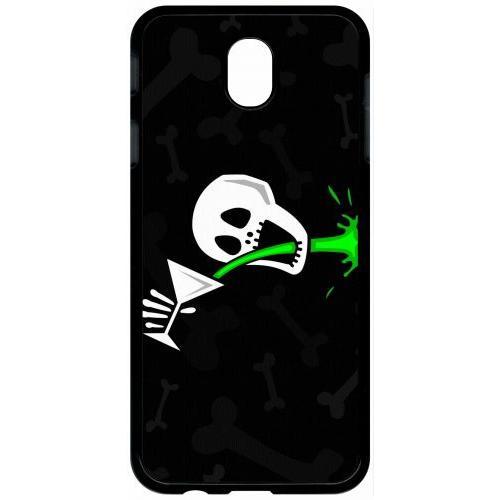 Coque Pour Tablette - Tete De Mort Qui Boit Fond Noir - Compatible Avec Samsung Galaxy J7 (2017) - Plastique - Bord Noir