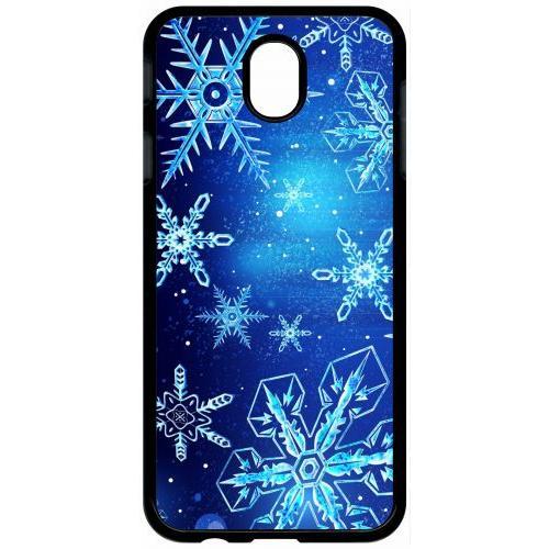 Coque Pour Tablette - Flocon De Neige Fond Bleu Nuit - Compatible Avec Samsung Galaxy J7 (2017) - Plastique - Bord Noir