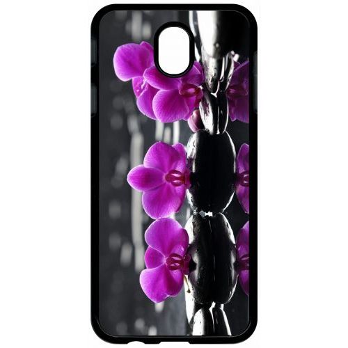 Coque Pour Tablette - Orchide Violette Fond Gris - Compatible Avec Samsung Galaxy J7 (2017) - Plastique - Bord Noir