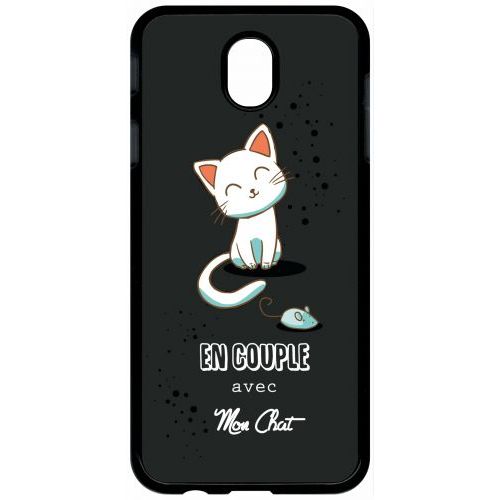 Coque Pour Tablette - En Couple Avec Mon Chat Fond Noir 2 - Compatible Avec Samsung Galaxy J7 (2017) - Plastique - Bord Noir