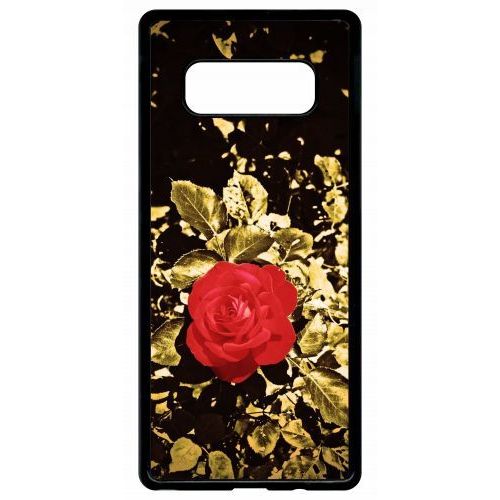 Coque Pour Smartphone - Rose Et Feuille D'or - Compatible Avec Samsung Galaxy Note 8.0 - Plastique - Bord Noir