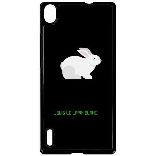 Coque Pour Smartphone - Suis Le Lapin Blanc - Compatible Avec Huawei Ascend P7 - Plastique - Bord Noir