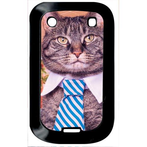 Coque Pour Smartphone - Chat Cravate - Compatible Avec Blackberry Bold Touch 9900 - Plastique - Bord Noir