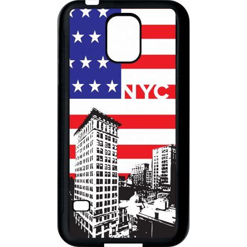 Coque Pour Smartphone - New York City - Compatible Avec Samsung Galaxy S5 - Plastique - Bord Noir