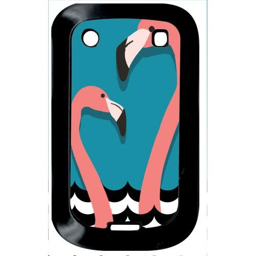 Coque Pour Smartphone - Flamant Roses - Compatible Avec Blackberry Bold Touch 9900 - Plastique - Bord Noir