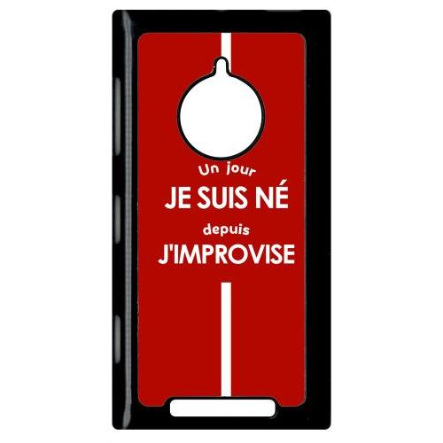 Coque Pour Smartphone - Un Jour Je Suis N Depuis J Improvise Rouge - Compatible Avec Nokia Lumia 830 - Plastique - Bord Noir