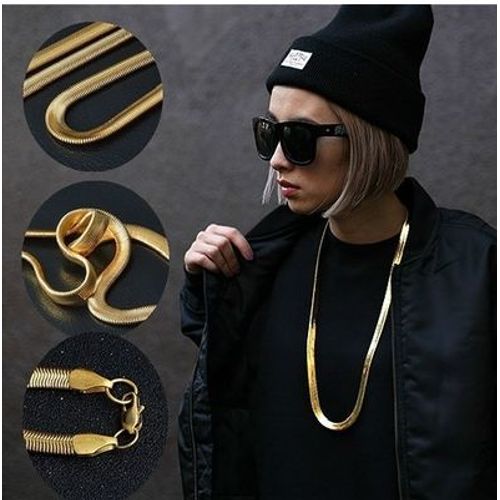 Chaine Maillons Larges Fantaisie . Dorée A L Or Fin 24 Carats.