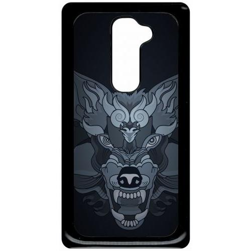 Coque Pour Smartphone - Loup Fond Gris - Compatible Avec Lg G2 - Plastique - Bord Noir