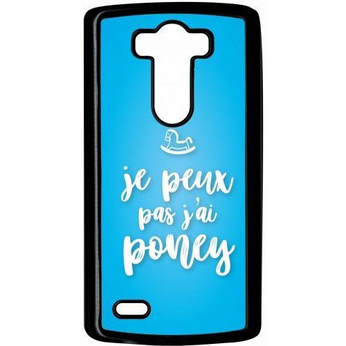 Coque Pour Smartphone - Je Peux Pas Jai Poney Fond Bleu - Compatible Avec Lg G3 - Plastique - Bord Noir