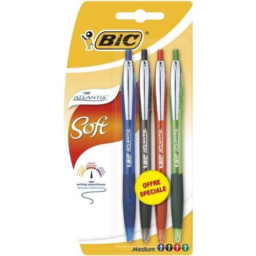 Bic Stylo-Bille Atlantis Soft Assortis X5 Offre Speciale