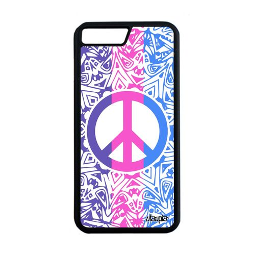 Coque Iphone 7 Plus En Silicone Peace And Love Symbole Bonheur Rose Espoir