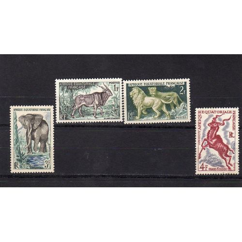 Timbres-Poste D'afrique Equatoriale Française (Faune : Éland De Derby, Lion Et Lionne, Éléphant, Grand Koudou)