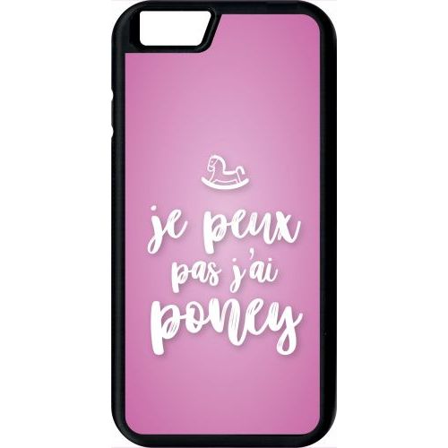 Coque Pour Smartphone - Je Peux Pas Jai Poney Fond Rose Pale - Compatible Avec Apple Iphone 6 - Plastique - Bord Noir