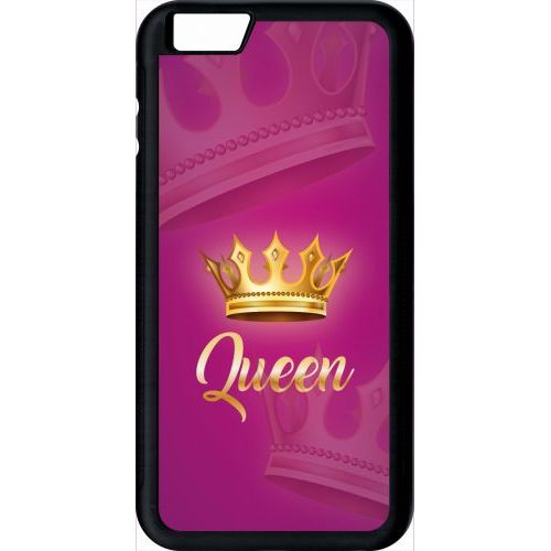 Coque Pour Smartphone - Queen Fond Rose - Compatible Avec Apple Iphone 6 Plus - Plastique - Bord Noir