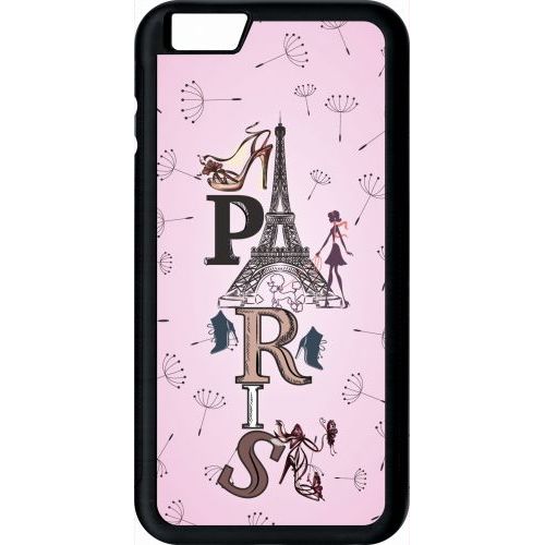 Coque Pour Smartphone - Paris Fond Rose Pale - Compatible Avec Apple Iphone 6 Plus - Plastique - Bord Noir