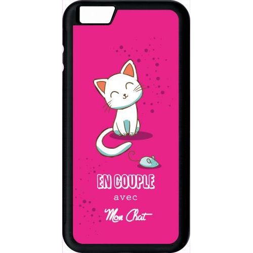 Coque Pour Smartphone - En Couple Avec Mon Chat Fond Rose - Compatible Avec Apple Iphone 6 Plus - Plastique - Bord Noir