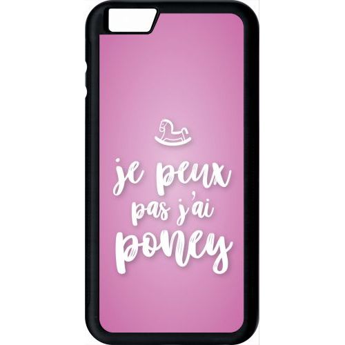 Coque Pour Smartphone - Je Peux Pas Jai Poney Fond Rose Pale - Compatible Avec Apple Iphone 6 Plus - Plastique - Bord Noir