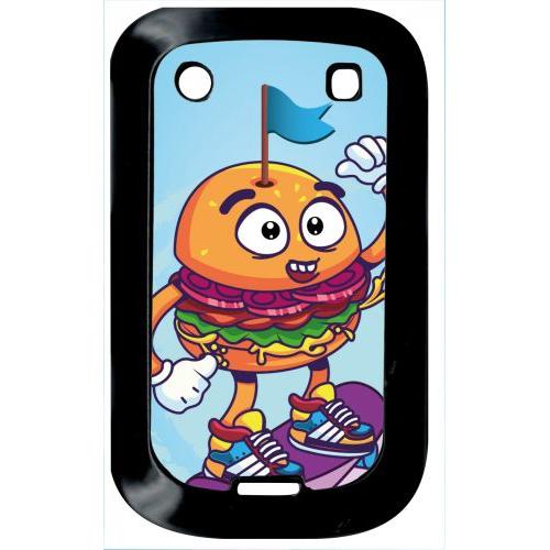 Coque Pour Smartphone - Burger Fond Bleu - Compatible Avec Blackberry Bold Touch 9900 - Plastique - Bord Noir