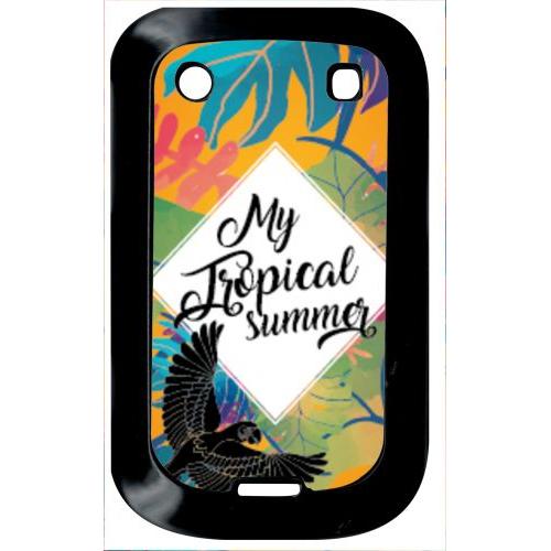 Coque Pour Smartphone - My Tropical Summer Fond Orange - Compatible Avec Blackberry Bold Touch 9900 - Plastique - Bord Noir