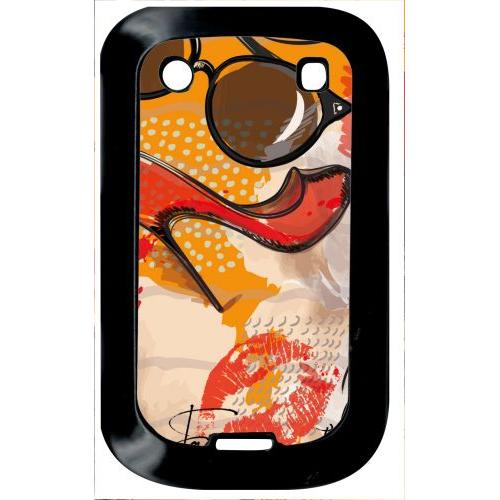 Coque Pour Smartphone - Motif Girly Fond Orange - Compatible Avec Blackberry Bold Touch 9900 - Plastique - Bord Noir