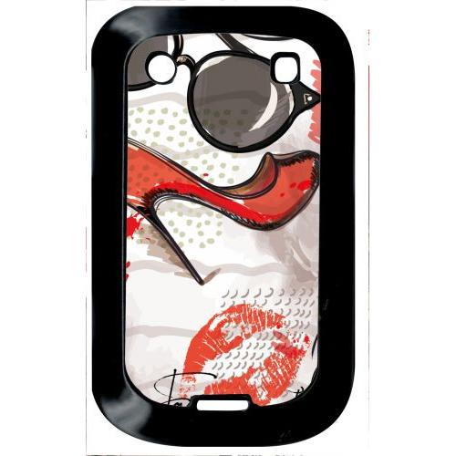 Coque Pour Smartphone - Motif Girly Fond Blanc - Compatible Avec Blackberry Bold Touch 9900 - Plastique - Bord Noir