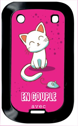 Coque Pour Smartphone - En Couple Avec Mon Chat Fond Rose - Compatible Avec Blackberry Bold Touch 9900 - Plastique - Bord Noir