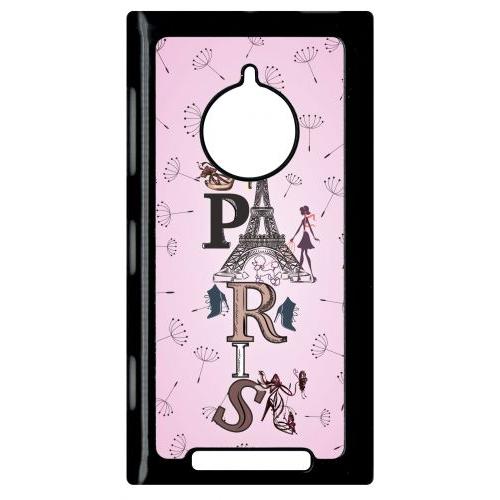 Coque Pour Smartphone - Paris Fond Rose Pale - Compatible Avec Nokia Lumia 830 - Plastique - Bord Noir