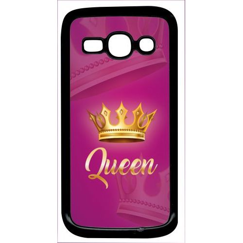 Coque Pour Smartphone - Queen Fond Rose - Compatible Avec Samsung Galaxy Ace 3 - Plastique - Bord Noir