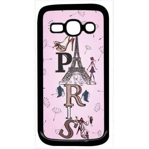Coque Pour Smartphone - Paris Fond Rose Pale - Compatible Avec Samsung Galaxy Ace 3 - Plastique - Bord Noir