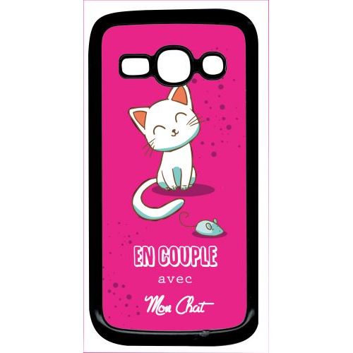 Coque Pour Smartphone - En Couple Avec Mon Chat Fond Rose - Compatible Avec Samsung Galaxy Ace 3 - Plastique - Bord Noir