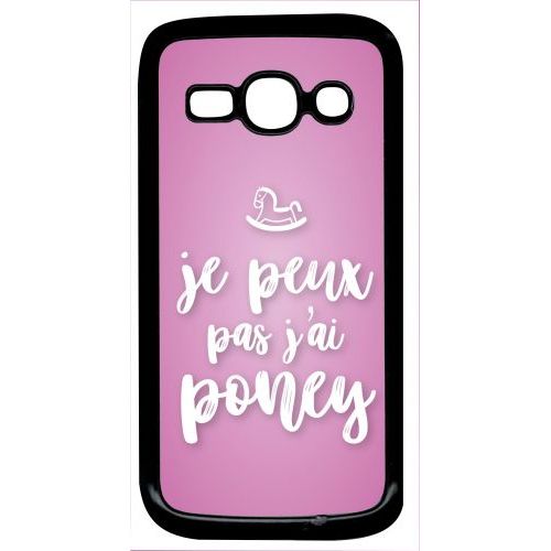 Coque Pour Smartphone - Je Peux Pas Jai Poney Fond Rose Pale - Compatible Avec Samsung Galaxy Ace 3 - Plastique - Bord Noir