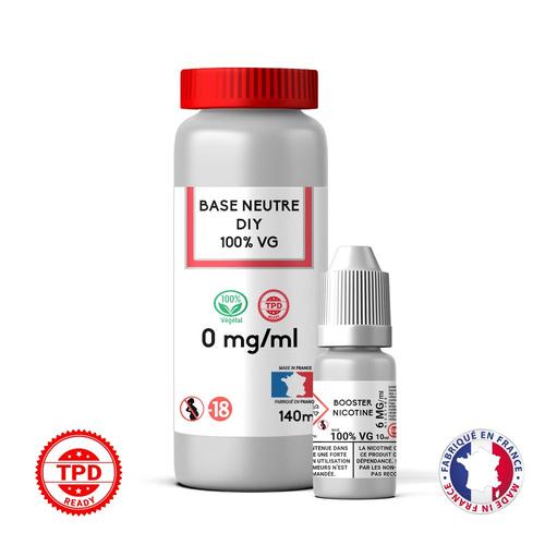 Pack Mélange DIY Base Neutre 140 ml 0 mg 100% VG + Booster Nicotine 6 mg 10 ml 100% VG