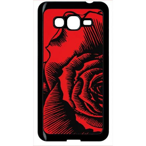 Coque Pour Smartphone - Fleur Fond Fond Rouge - Compatible Avec Samsung Galaxy Grand Prime - Plastique - Bord Noir