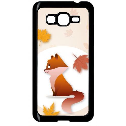 Coque Pour Smartphone - Renard Fond Beige - Compatible Avec Samsung Galaxy Grand Prime - Plastique - Bord Noir