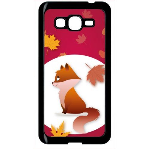 Coque Pour Smartphone - Renard Fond Rouge - Compatible Avec Samsung Galaxy Grand Prime - Plastique - Bord Noir