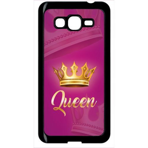 Coque Pour Smartphone - Queen Fond Rose - Compatible Avec Samsung Galaxy Grand Prime - Plastique - Bord Noir