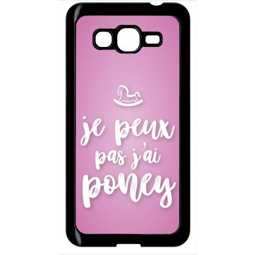 Coque Pour Smartphone - Je Peux Pas Jai Poney Fond Rose Pale - Compatible Avec Samsung Galaxy Grand Prime - Plastique - Bord Noir