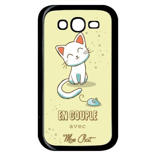 Coque Pour Smartphone - En Couple Avec Mon Chat Fond Jaune - Compatible Avec Samsung Galaxy Grand Prime Duos Tv - Plastique - Bord Noir