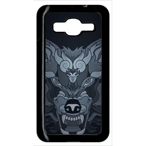 Coque Pour Smartphone - Loup Fond Gris - Compatible Avec Samsung Galaxy Core Prime - Plastique - Bord Noir