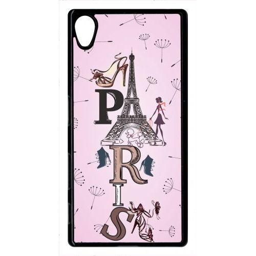 Coque Xperia Z5 - Paris Fond Rose Pale - Noir