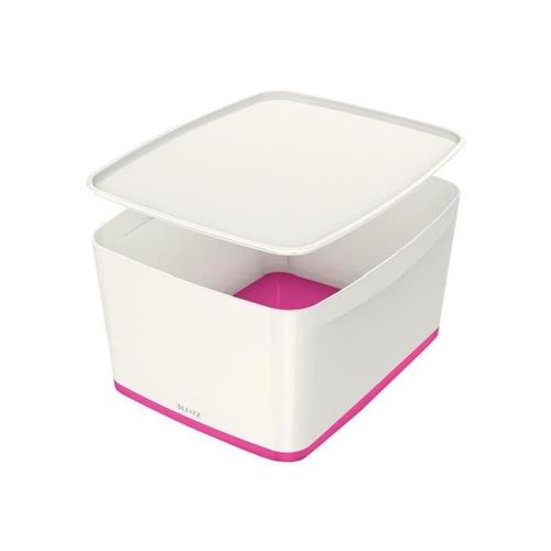 Leitz Mybox - Boîte De Rangement Avec Couvercle - Medium - Blanc Et Rose