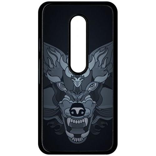 Coque Pour Smartphone - Loup Fond Gris - Compatible Avec Motorola Moto G (3rd Gen) - Plastique - Bord Noir