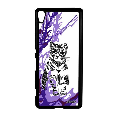 Coque Sony Xperia Xa Chat Arbre Tribal Alu Fantaisie Azteque Motif Minou Violet